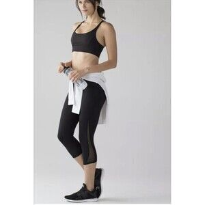 Lululemon Women Sz 10 Solid Black Crop 19” Leggings Pants Side Mesh Yoga Gym